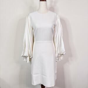 Roksanda White Statement Balloon Sleeve Dress Size 2 NWT Elegant Minimalist